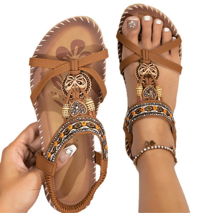 Sandales Plates Strass - Confort Premium pour Pieds Larges