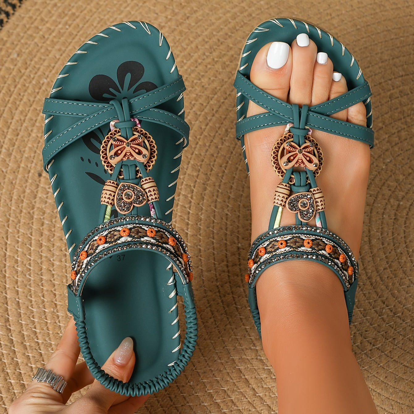 Sandales Plates Strass - Confort Premium pour Pieds Larges
