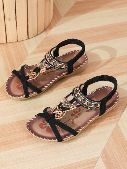 Sandales Plates Strass - Confort Premium pour Pieds Larges