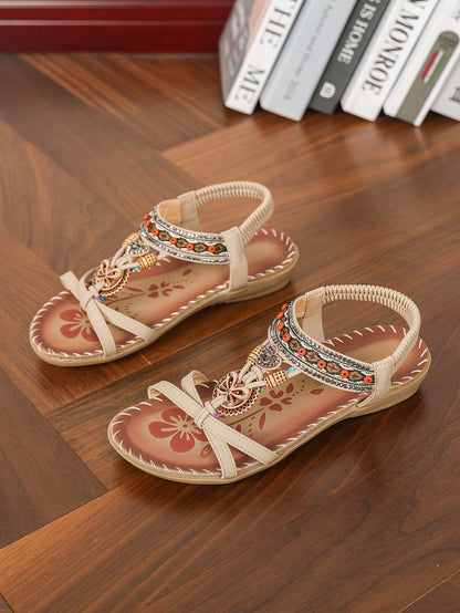 Sandales Plates Strass - Confort Premium pour Pieds Larges